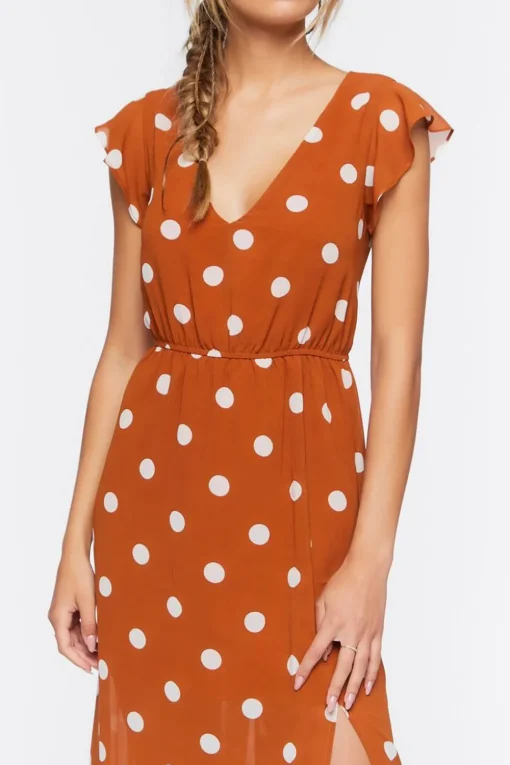 Polka Dot Butterfly-Sleeve Maxi Dress