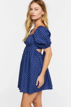 Polka Dot Puff-Sleeve Mini Dress