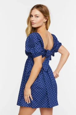 Polka Dot Puff-Sleeve Mini Dress