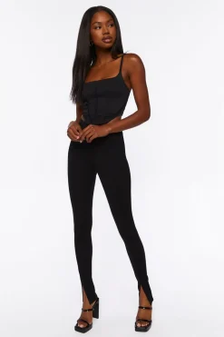 Ponte Split-Hem Skinny Pants