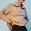 Popcorn Knit Half-Zip Sweater