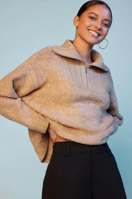 Popcorn Knit Half-Zip Sweater