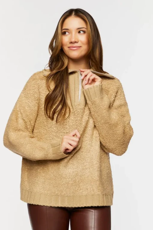 Popcorn Knit Half-Zip Sweater
