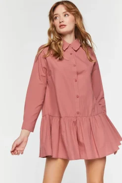 Poplin Drop-Waist Shirt Dress