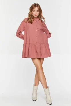 Poplin Drop-Waist Shirt Dress