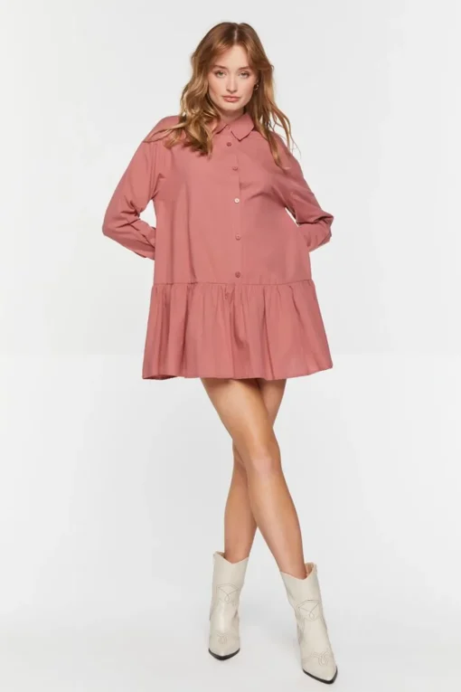 Poplin Drop-Waist Shirt Dress