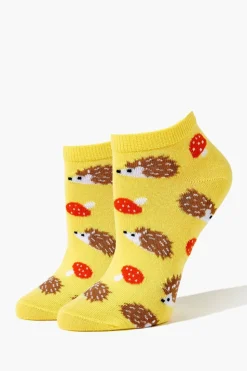 Porcupine & Mushroom Print Ankle Socks