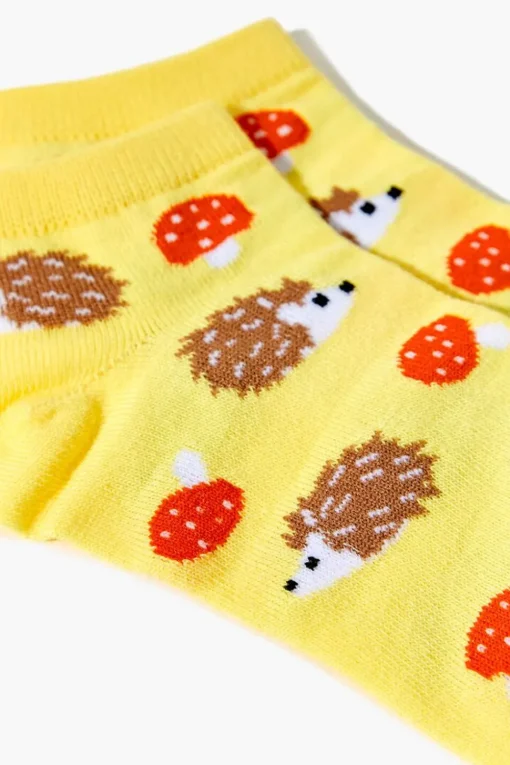 Porcupine & Mushroom Print Ankle Socks