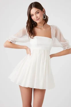 Puff-Sleeve Babydoll Mini Dress