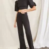 Puff-Sleeve Crop Top & Pants Set