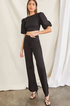 Puff-Sleeve Crop Top & Pants Set