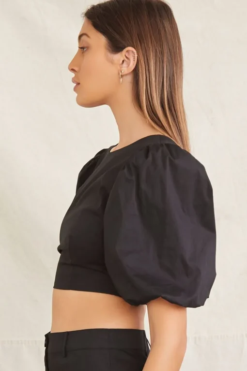 Puff-Sleeve Crop Top & Pants Set