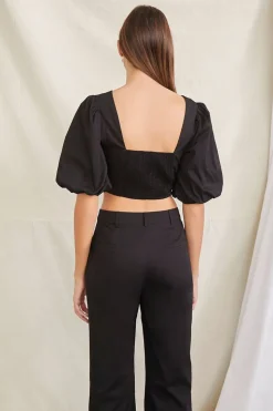 Puff-Sleeve Crop Top & Pants Set