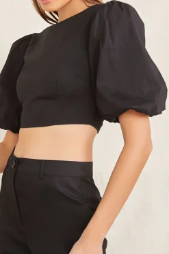 Puff-Sleeve Crop Top & Pants Set
