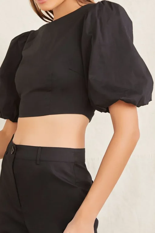 Puff-Sleeve Crop Top & Pants Set