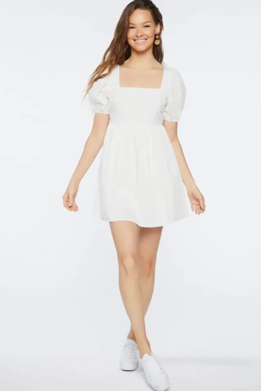 Puff-Sleeve Mini Dress