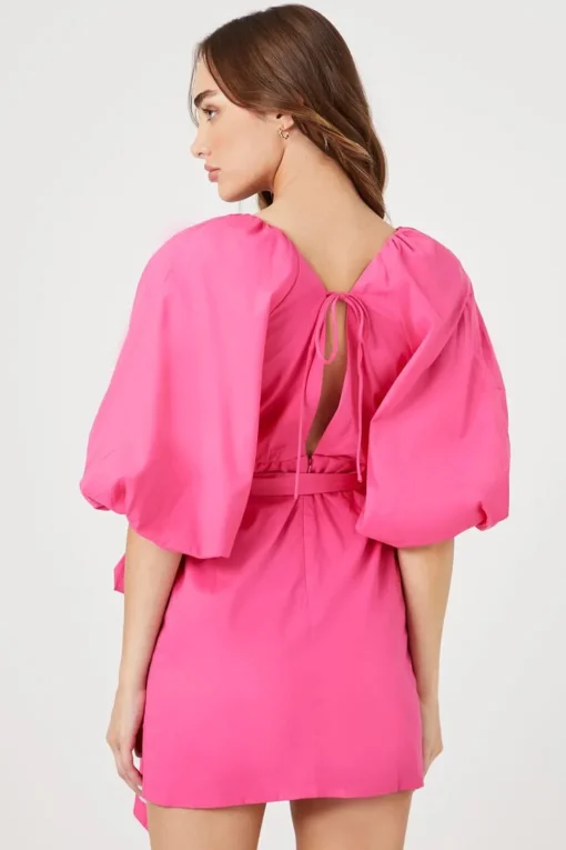 Puff-Sleeve Poplin Dress
