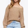 Purl Knit Off-The-Shoulder Sweater