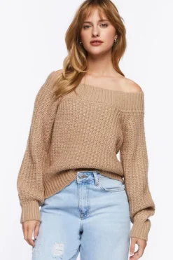 Purl Knit Off-The-Shoulder Sweater