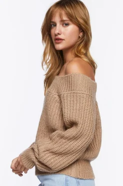Purl Knit Off-The-Shoulder Sweater