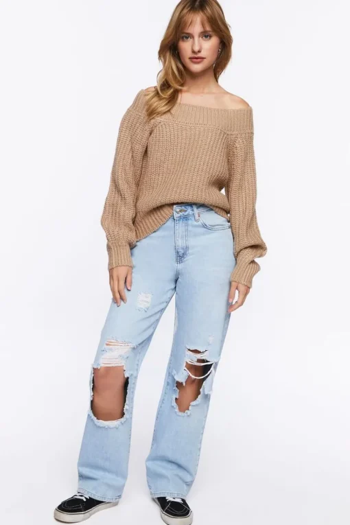 Purl Knit Off-The-Shoulder Sweater