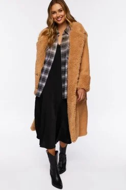 Quilted Faux Shearling Duster Coat