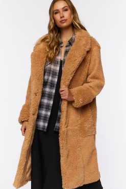 Quilted Faux Shearling Duster Coat