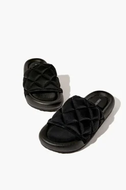 Quilted Open-Toe Slides