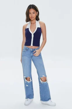 Recycled Cotton Distressed Straight-Leg Jeans