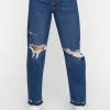 Recycled Cotton Distressed Straight-Leg Jeans