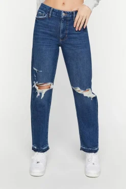 Recycled Cotton Distressed Straight-Leg Jeans