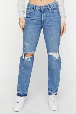 Recycled Cotton Distressed Straight-Leg Jeans