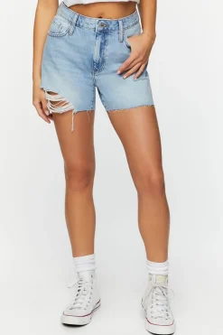 Recycled Cotton Distressed Denim Shorts