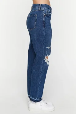 Recycled Cotton Distressed Straight-Leg Jeans