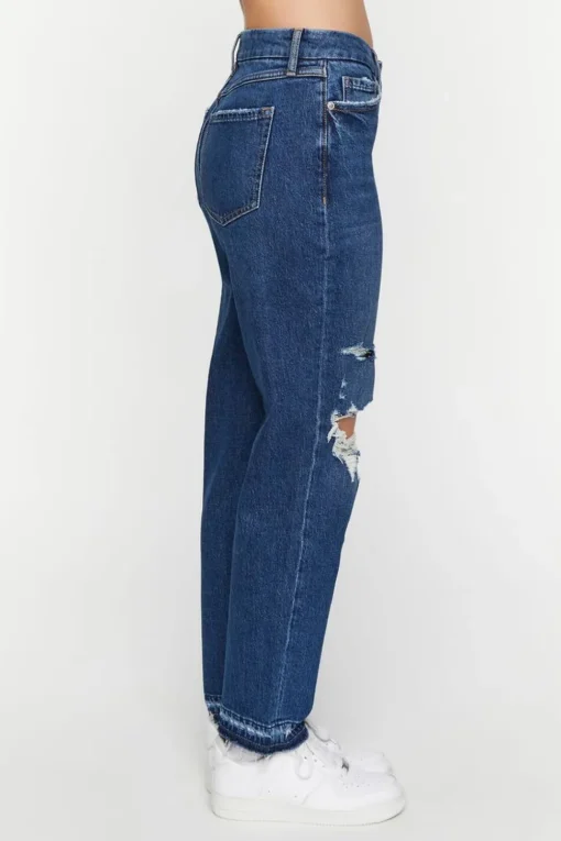 Recycled Cotton Distressed Straight-Leg Jeans