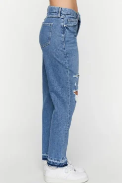 Recycled Cotton Distressed Straight-Leg Jeans