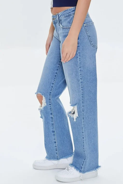 Recycled Cotton Distressed Straight-Leg Jeans