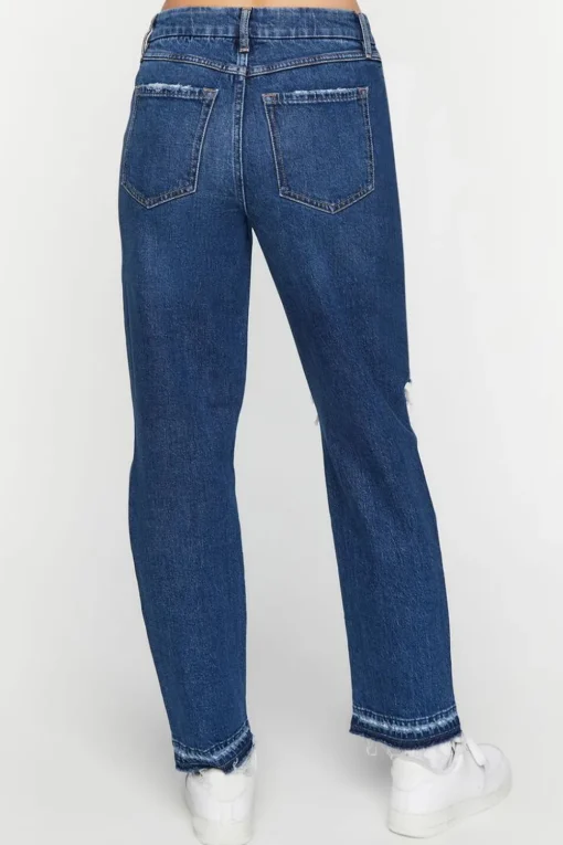 Recycled Cotton Distressed Straight-Leg Jeans