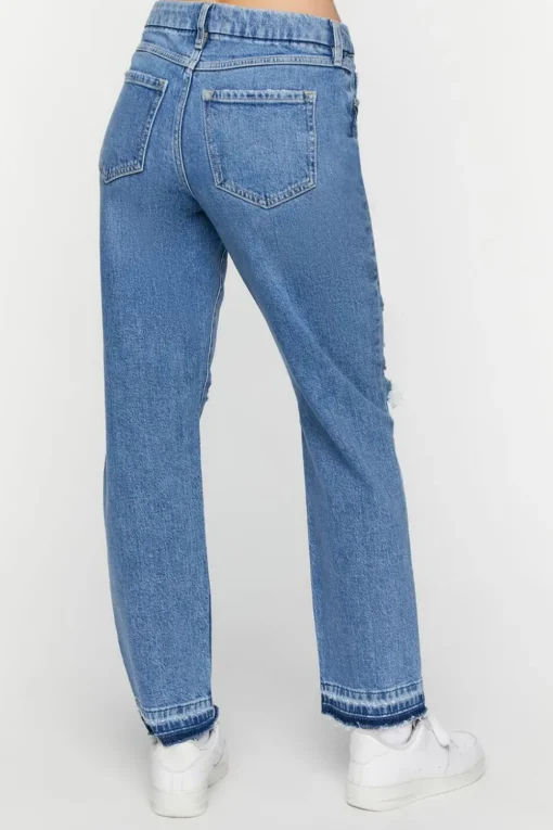 Recycled Cotton Distressed Straight-Leg Jeans
