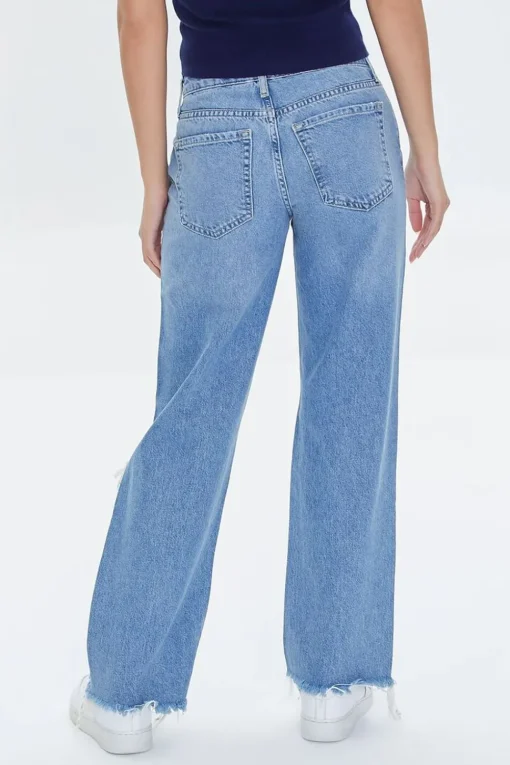 Recycled Cotton Distressed Straight-Leg Jeans
