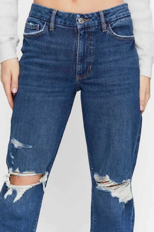 Recycled Cotton Distressed Straight-Leg Jeans