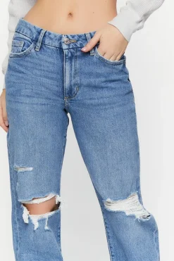 Recycled Cotton Distressed Straight-Leg Jeans
