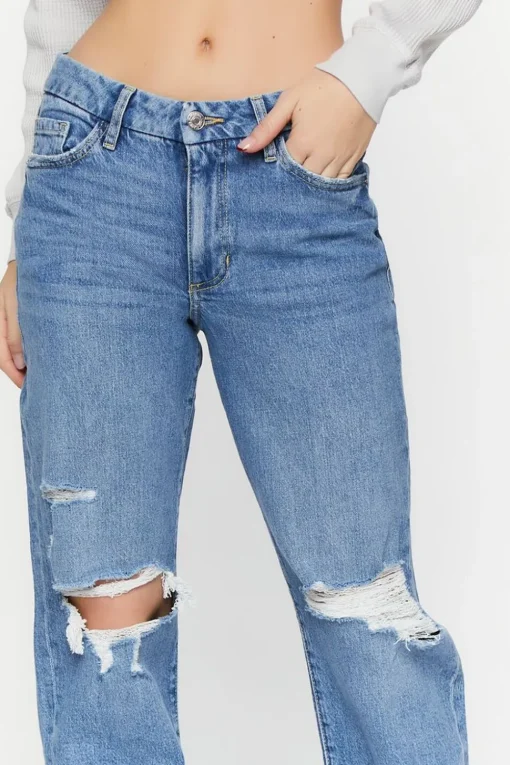 Recycled Cotton Distressed Straight-Leg Jeans