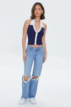 Recycled Cotton Distressed Straight-Leg Jeans