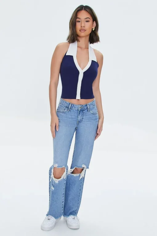 Recycled Cotton Distressed Straight-Leg Jeans