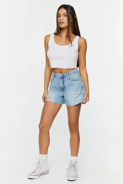 Recycled Cotton Distressed Denim Shorts