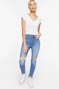 Recycled Cotton Distressed Skinny Jeans