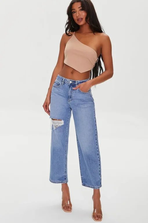 Recycled Cotton Distressed Straight-Leg Jeans