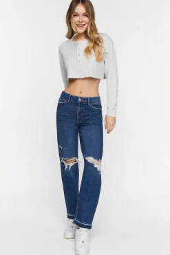 Recycled Cotton Distressed Straight-Leg Jeans