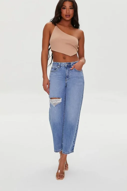 Recycled Cotton Distressed Straight-Leg Jeans